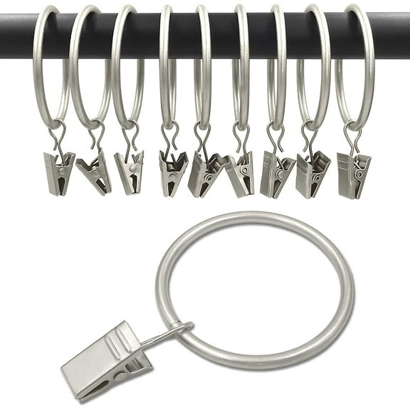 40 Pack Matte Silver Curtain Rings with Clips, Curtain Hooks Hangers Clip Rings for Hanging Drapes Bows Hat, Drapery Rings 1.77 in I D, Fits up to 1.5 in Diameter Curtain Rod.