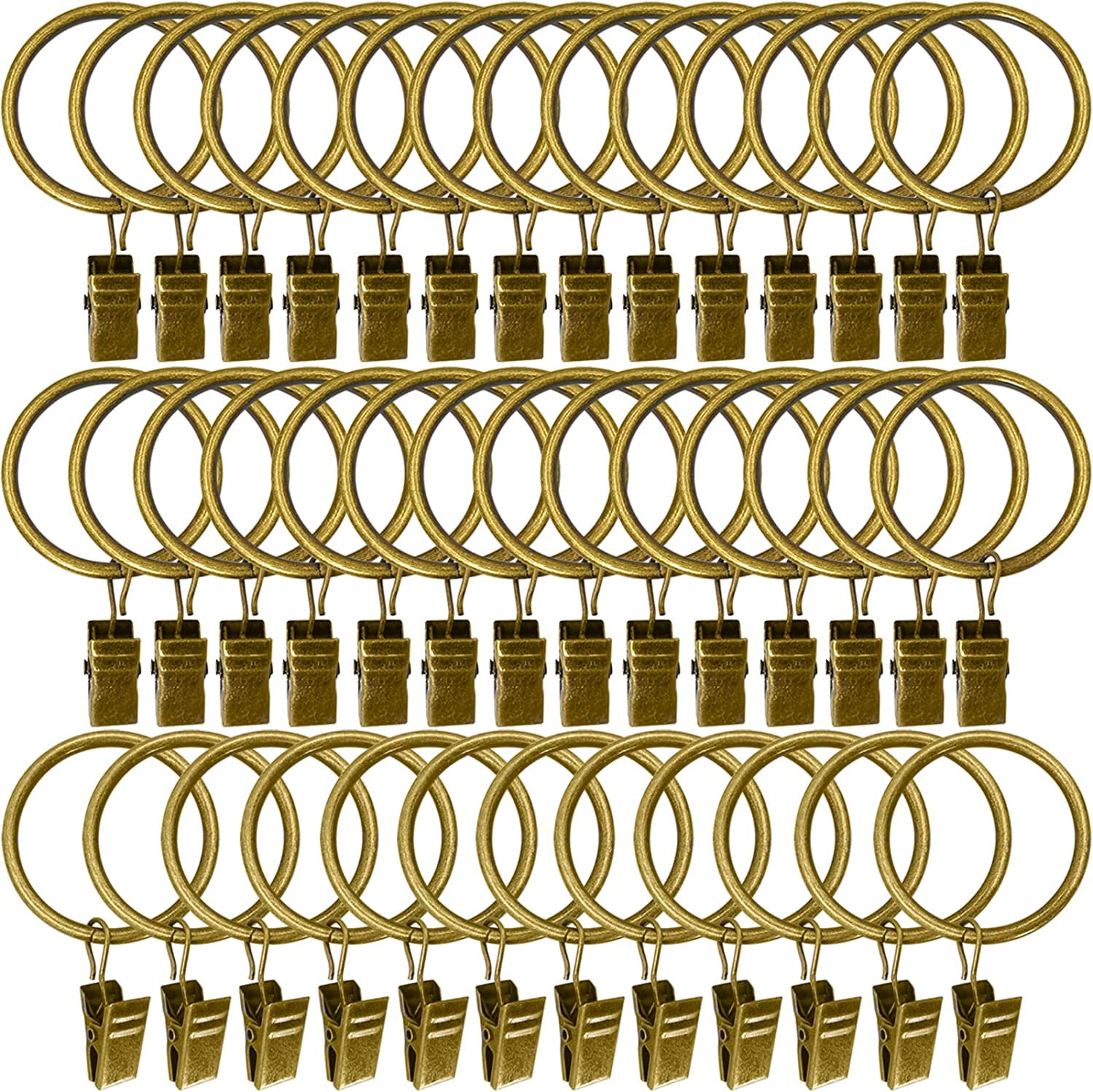 Antique Bronze Metal Curtain Rings with Clips, 1.5 Inch Diameter, 40 Pack