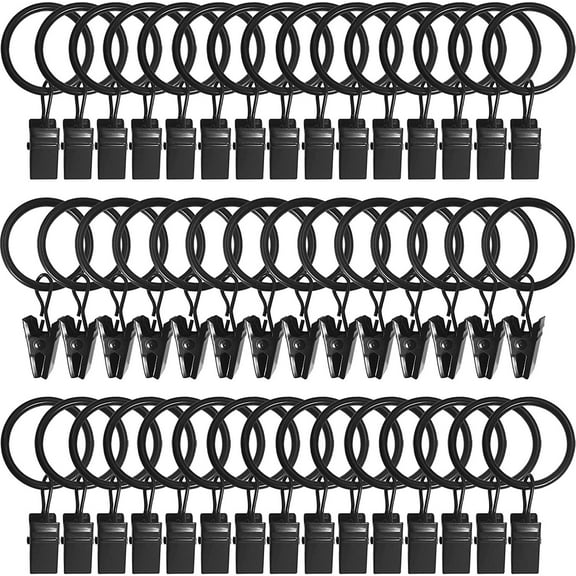 40 Pack Metal Curtain Rings with Clips for Drapes, 1.26" or 1.5" Interior Diameter, Fits 1.2" or 1.4" Rods, Heavy-Duty Drapery Clips for Hats and Clothes