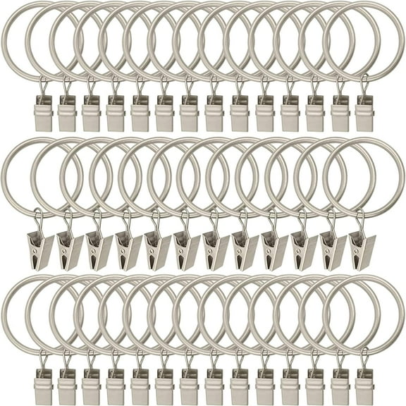 40 Pack Metal Curtain Rings with Clips, Drapery Clips Hooks, Decorative Curtain Rod Clips Hangers 1.5 Inch Interior Diameter Eyelets, Matte Silver