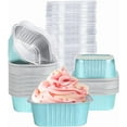 thumbnail image 1 of 40 Pack Mini Cake Pans with Lids, 5oz Square Aluminum Foil Brownie Baking Cups, Muffin Tin Ramekins, Disposable Dessert Cupcake Cups for Wedding Birthday Party, Blue, 1 of 8