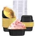 thumbnail image 1 of 40 Pack Mini Cake Pans with Lids, 5oz Square Aluminum Foil Brownie Baking Cups, Muffin Tin Ramekins, Disposable Dessert Cupcake Cups for Wedding Birthday Party, Black,Gold, 1 of 8