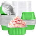 thumbnail image 1 of 40 Pack Mini Cake Pans with Lids, 5oz Square Aluminum Foil Brownie Baking Cups, Muffin Tin Ramekins, Disposable Dessert Cupcake Cups for Wedding Birthday Party, green, 1 of 14