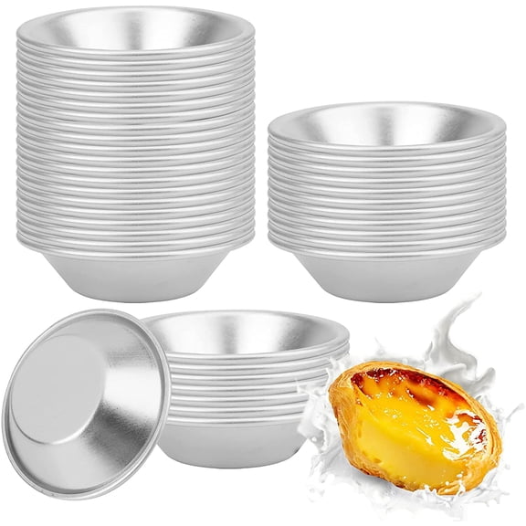 40 Pack Mini Egg Tart Mold, 2.8 Inch Aluminum Tart Tin Pans, Pie Tartlets Dessert Molds, Nonstick Reusable Baking Cups for Cupcake, Cookie, Pudding, Silver