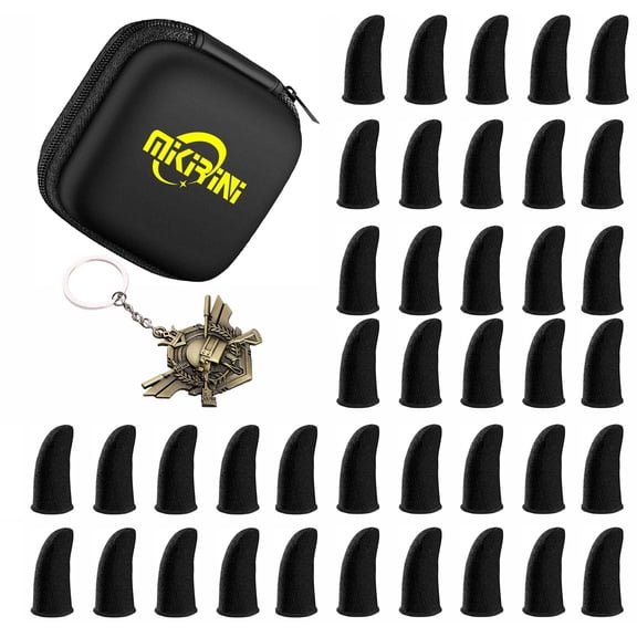 40 Pack Mobile Phone Gaming Finger Sleeves with Storage Case and Battlefield Key Chain, Finger Gloves Compatible with All Touchscreen Devices, 0.15mm Superconducting Nanofibers