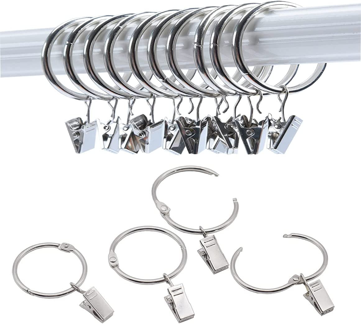 Silver Metal Openable Curtain Rings with Clips, 1.5 Inch, 40 Pack