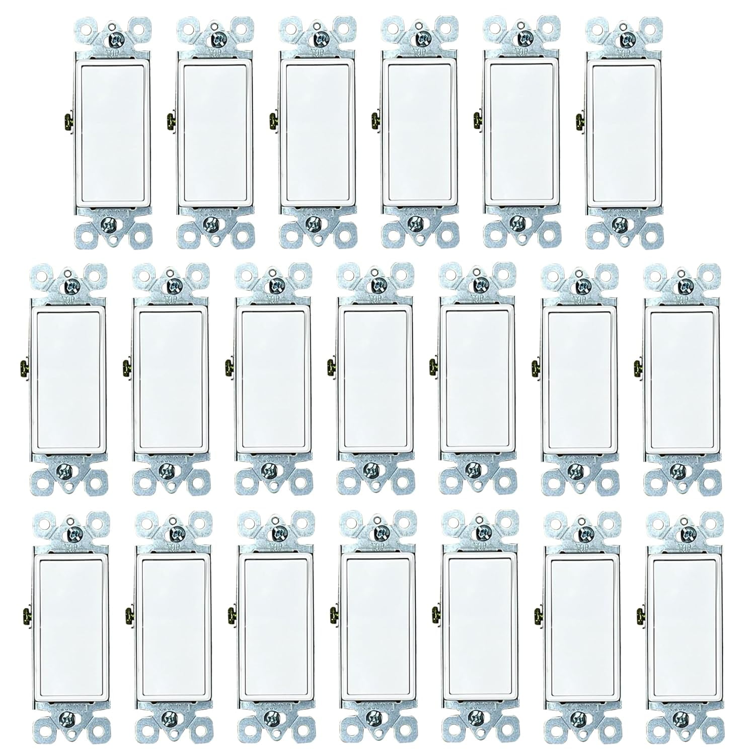 [40-Pack] PROCURU Decorator Paddle Rocker Light Switch, Single Pole, 3-Wire, Grounding 15A 120V-277V, White, UL Certified, Includes Wall Plate Covers