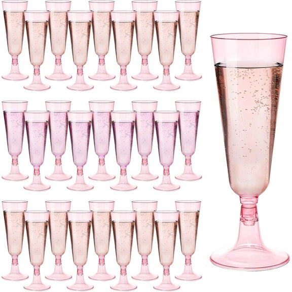 40 Pack Pink Plastic Champagne Flutes, 5.5 Oz Clear Disposable Plastic Champagne Glasses, Wine Glasses Cups for Wedding Celebration Birthday Party Wine Tasting New Years Eve Party Supplies
