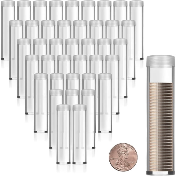40 Pack Plastic Coin Tubes for Cent,Coin Storage Tubes with Screw-On Caps, Plastic Coin Holders for Coin Collection Supplies,Long-Term Coin Storage (Cent)