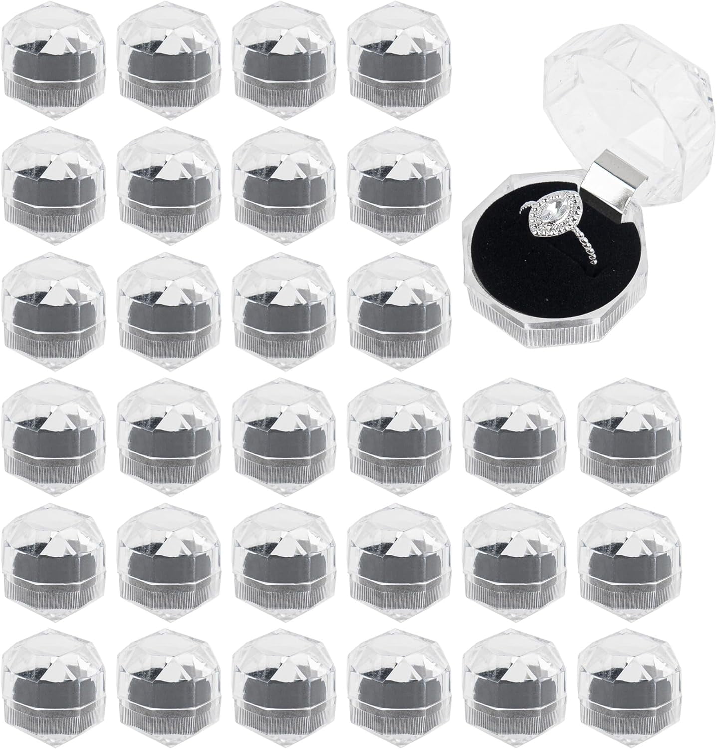 40 Pack Plastic Ring Boxes Ring Storage Boxes Display Organizer Case