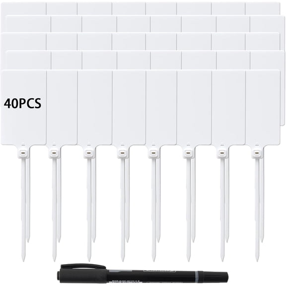 40-Pack Plastic Shipping Tags with Marker Pen, Waterproof Zip Tie Labels for Baggage, Inventory, Key Tagging & Labeling(White)
