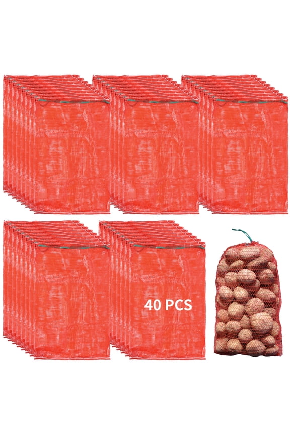 40 Pack Produce Storage Mesh Bags,35.3 x 23.5 Inches Mesh Onion Bags,Hanging Reusable Breathable Vegetable Storage Net Bags with Drawstring for Onions, Vegetables, Potatoes