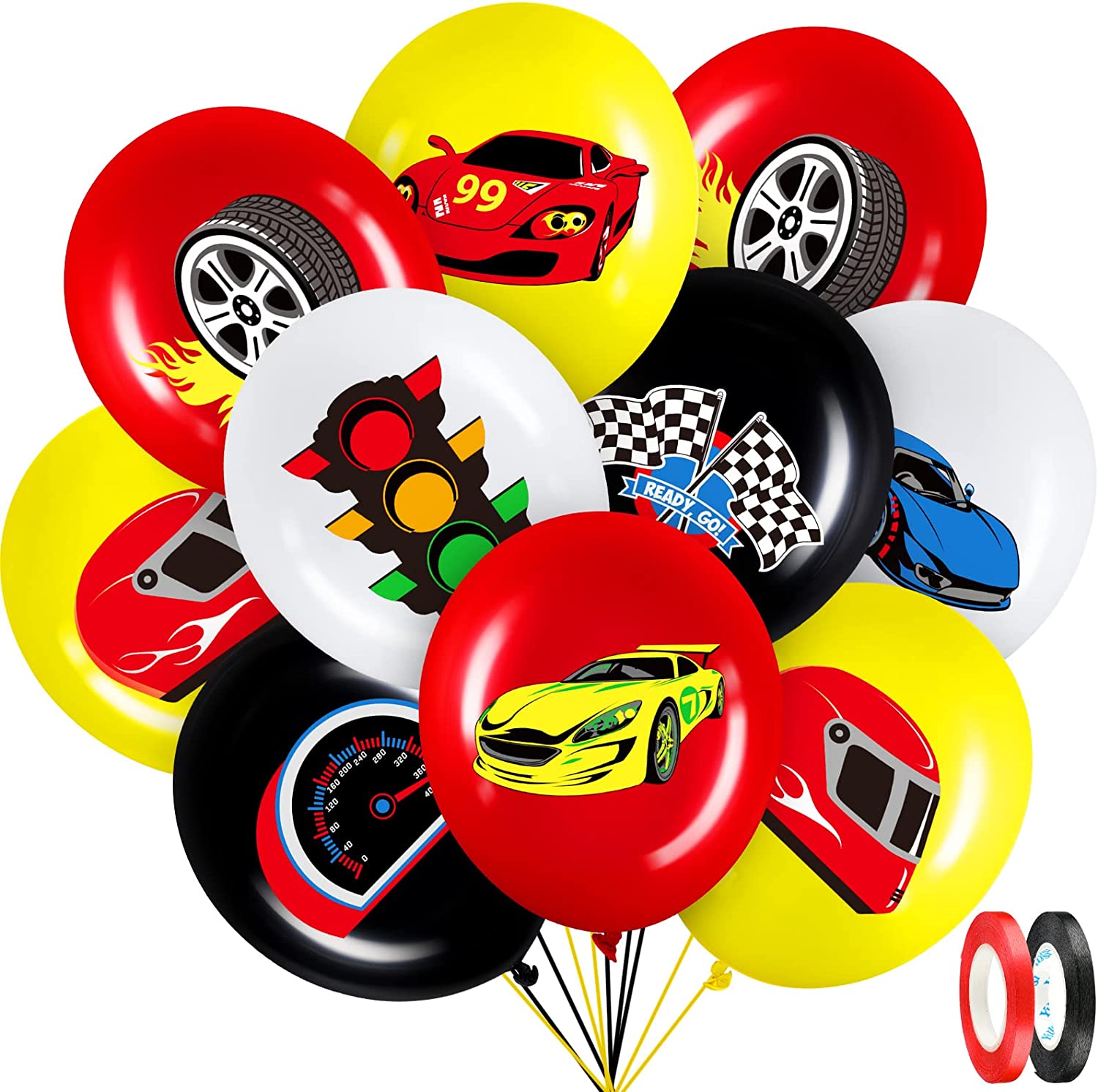 40 Pack Race Cars Balloons Checkered Flags Racing Party Latex