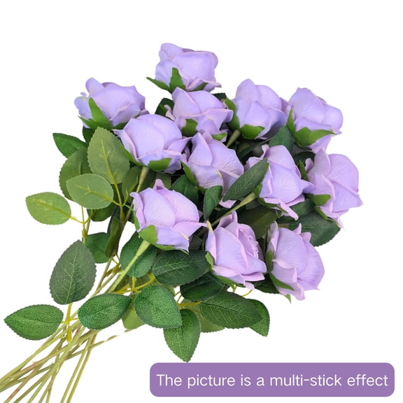 40-Pack Realistic Lavender Rose Bouquet  Lilac Purple Artificial Flowers with Green Leaves for Wedding Home Valentine Halloween Christmas Graduation Decor