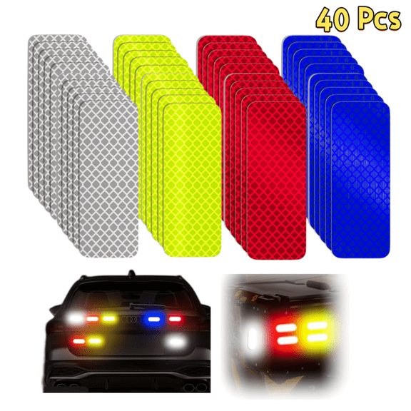 40 Pack Reflective Stickers High Visibility Safety Tape 3.15x1.18in, Waterproof Night Glow Decals for Car Bike Helmet Mailbox