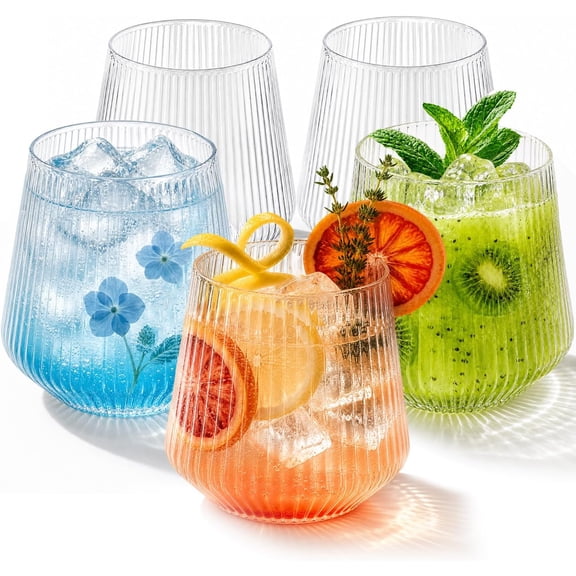 40 Pack Ribbed Plastic Wine Glasses, 12 Oz Disposable Cocktail Glasses