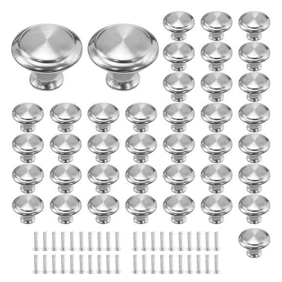 40 Pack Round Cabinet Knobs, Silver Stainless Steel Handles for Cupboard Drawers, Kitchen Hardware with Mounting Screws