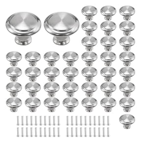 Silver Stainless Steel Round Cabinet Knobs 40 Pack, Kitchen Drawer & Cupboard Door Pull Handles with Install Screws