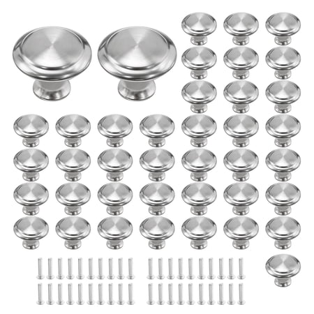 Silver Stainless Steel Round Cabinet Knobs 40 Pack, Kitchen Drawer & Cupboard Door Pull Handles with Install Screws