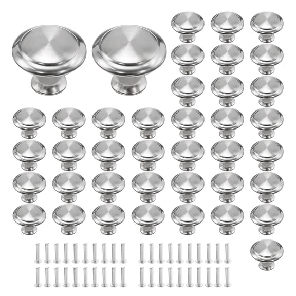 Silver Stainless Steel Round Cabinet Knobs 40 Pack, Kitchen Drawer & Cupboard Door Pull Handles with Install Screws