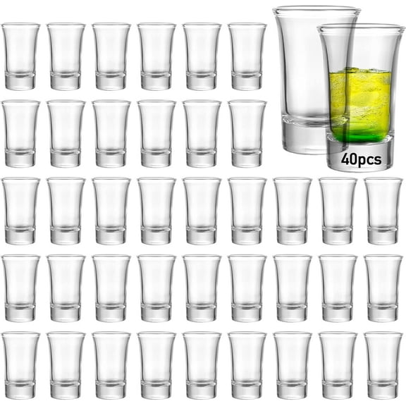 40 Pack Shot Glass Bulk Set with Heavy Base, 1.5 Ounce Clear Shot Round Shot Glasses Small Glass Shot Cups for Vodka, Whiskey, Tequila, Espresso, Liquor