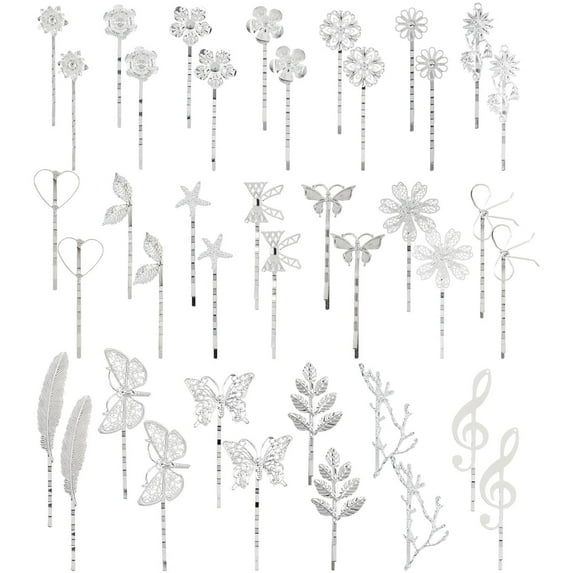 40 Pack Silver Vintage Retro Butterfly Flower Small Metal Hair Pins Cute Hair Clips for Bang Fine Hair Holder Metal Hairpins Barrette Decorative Bobby Pins Hair Accessories for Women Girl