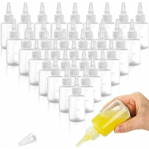 40 Pack Small Squeeze Bottles with Measurement, 2 oz Plastic Writer Bottles with Leak-Proof Top for Liquids Mini Empty Glue Bottle for Paint, Crafts, Art, Glue, Lotion - Clear