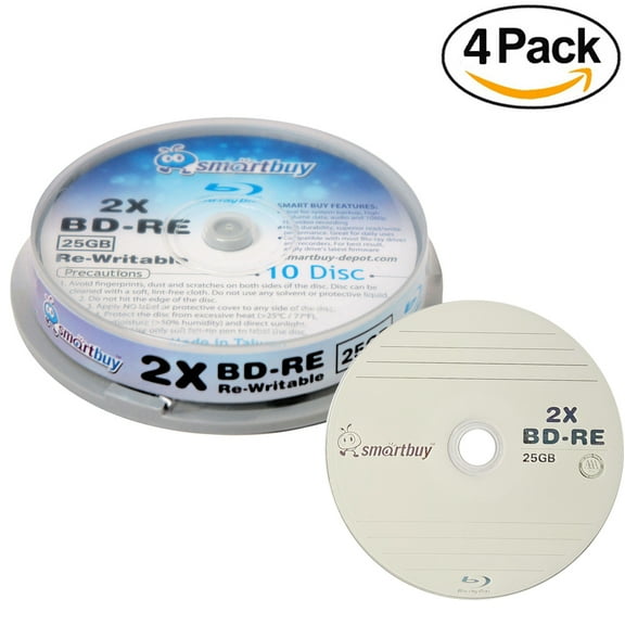 40 Pack Smartbuy 2x 25GB Blue Blu-ray BD-RE Rewritable Branded Logo Blank Bluray Disc