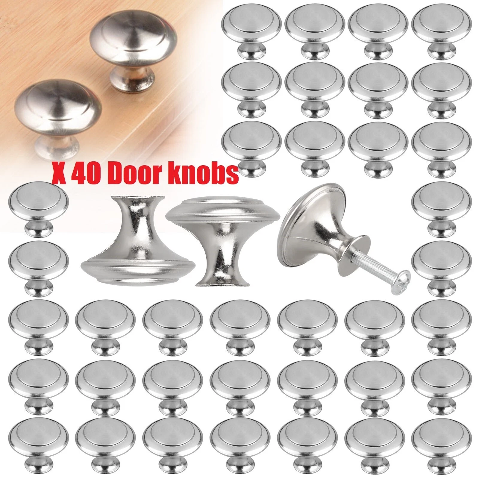 40 Pack Stainless Steel Door Knobs Cabinet Handles Cupboard Drawer ...