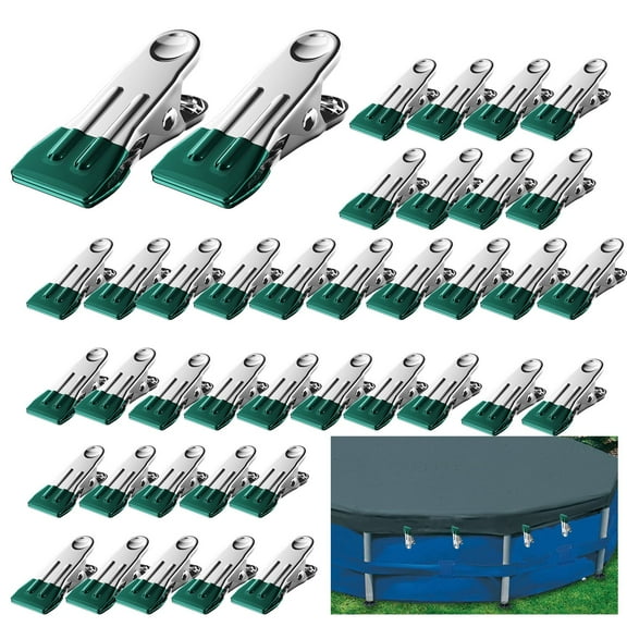 40 Pack Stainless Steel Pool Cover Clamps, 2.2 Inch Wide PVC-Coated Clips for Above Ground Swimming Pools, Multi-Functional Non-Slip Towel Spring Pins for Winter Covers and Household Use