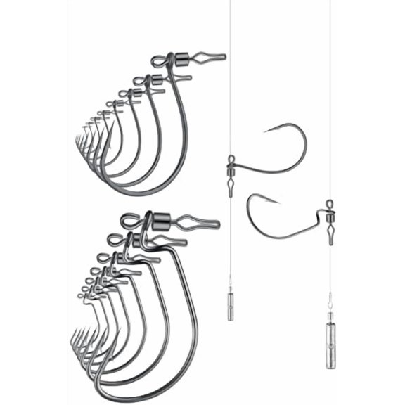 40-Pack Swivel Drop Shot Hooks, Weedless Wide Gap Quick Clip Hooks, Premium Carbon Steel Sharp Anti-Twist Rust-Proof Fishing Hooks, Easy Rigging for Bass Senko Worms Wacky Finesse Fishing