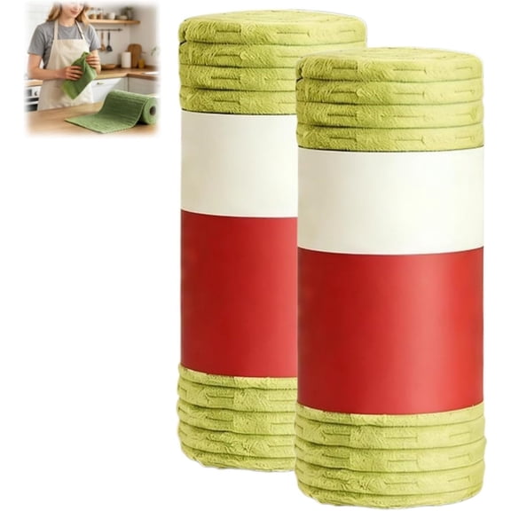 40 Pack Tear Off Cleaning Cloth Roll, Ribbed Microfiber Towels, Ultra Absorbent Lint Free for Car Kitchen Window(Green)