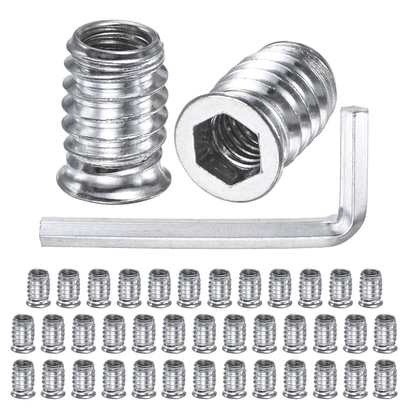 40-Pack Threaded Inserts for Wood, 5/16-18 x 15mm Hex Drive Threaded Insert Nuts with a Wrench for Wood Furniture [Silver Tone]