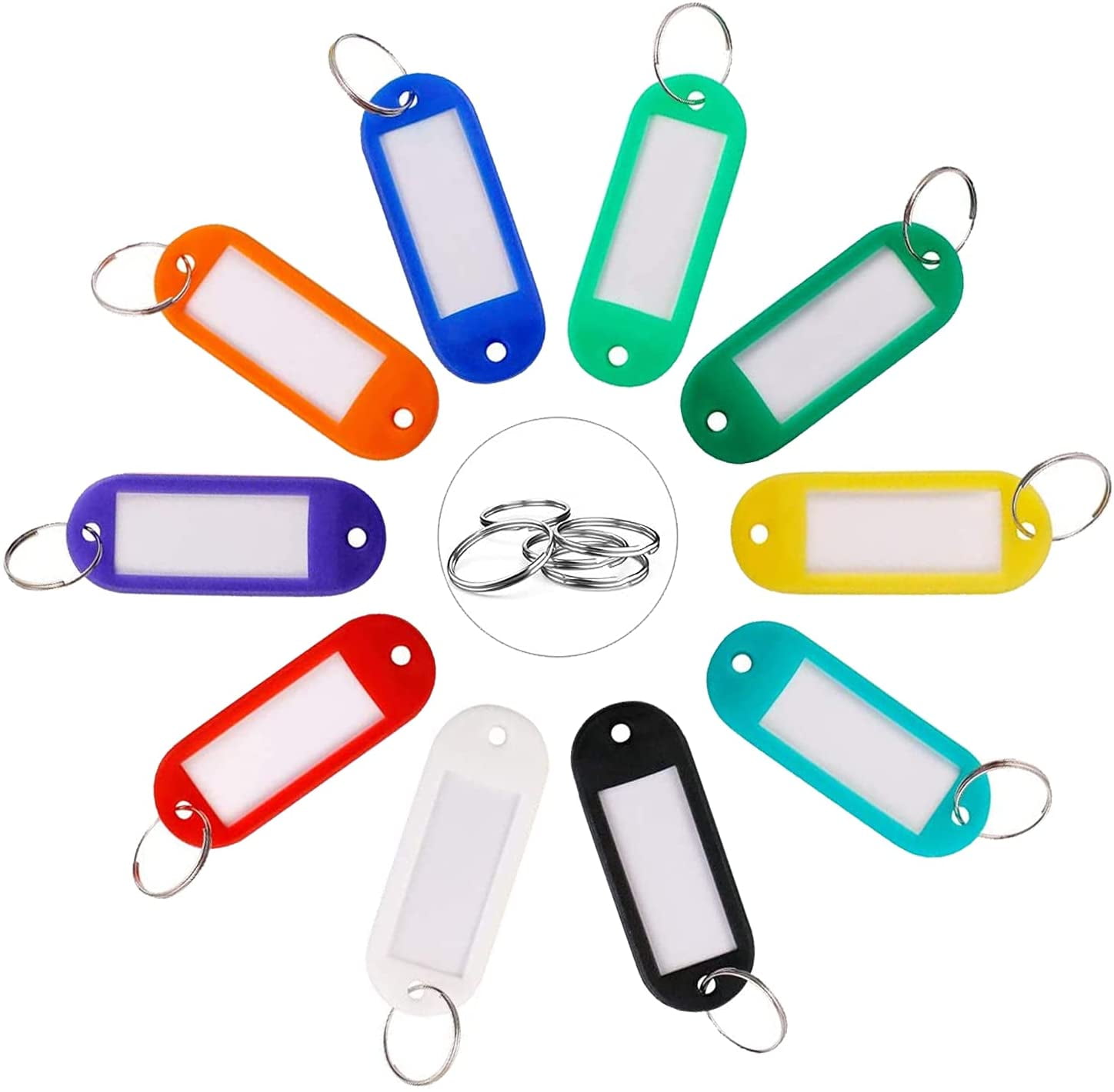 40 Pack Tough Plastic Key Tags with Split Ring Label Window, 8 Assorted