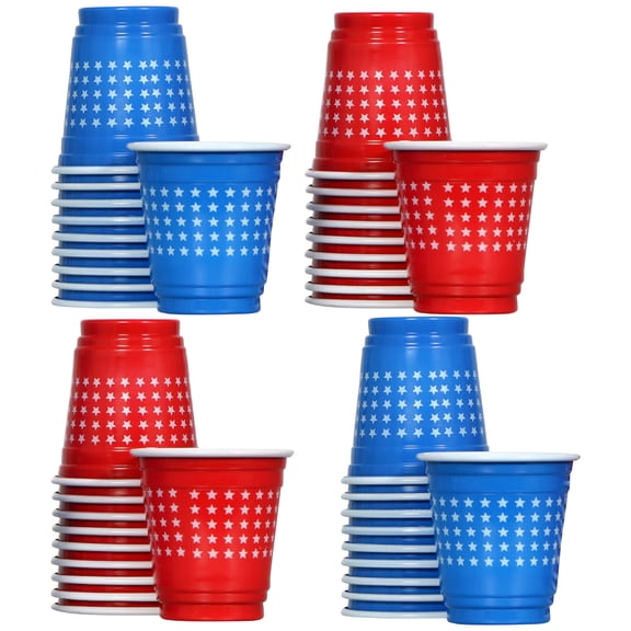 40 Pack USA Patriotic Star Plastic 2oz Shot Cups  Red White & Blue Mini Party Cups w/Stars  4th of July, Memorial Day, Labor Day, BBQs, Tailgates, & American-Themed Celebrations