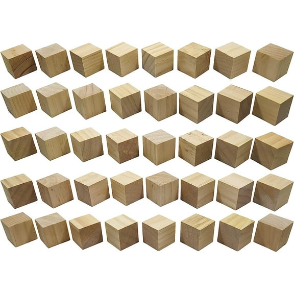 40 Pack Unfinished Birch Wood Blocks, 1.5 Inch Natural Wooden Cubes with Smooth Surface