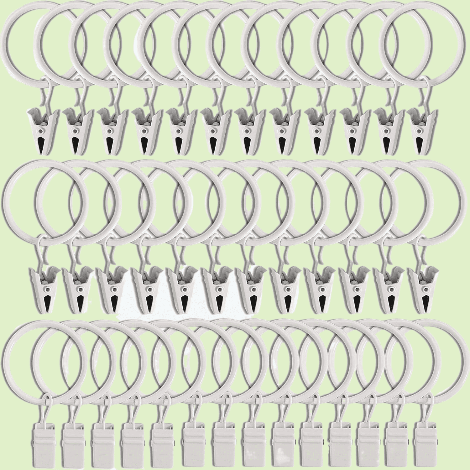 40 Pack White Curtain Rings with Clips, 1.26in Inner Diameter, Heavy