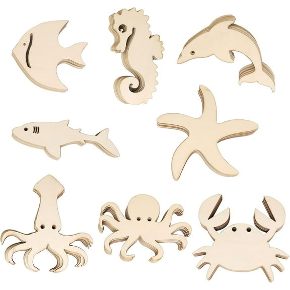 40 Pack Wood Ocean Sea Animal Cutouts Unfinished Wooden Sea Animals Paint Crafts Wooden Ocean Sea Animal Hanging Ornaments DIY Sea Animal Craft Gift Tags for Home Party Decoration