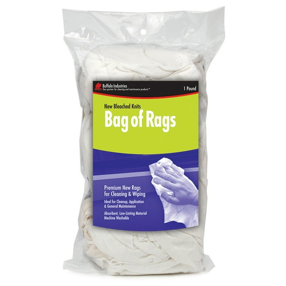 40-Pack of 4 Lbs Buffalo 12020PB White New Bleached Knit Cloth Rags, 12-Pack