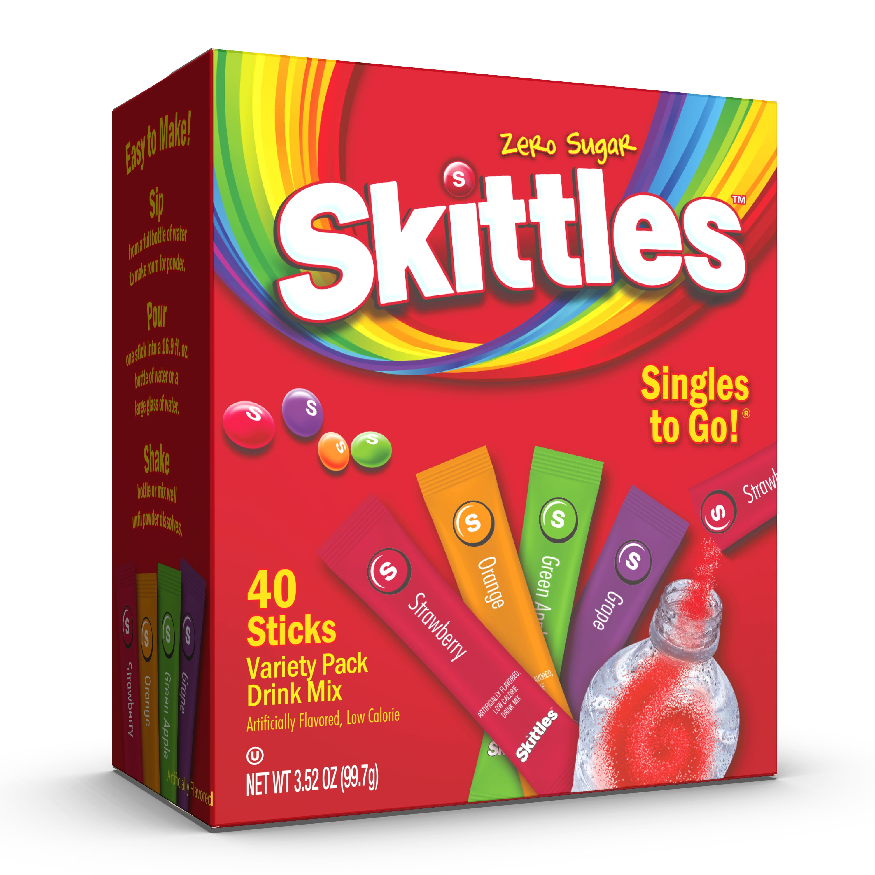 40 Packets) Skittles Variety Pack Sugar Free, On-The-Go, Caffeine