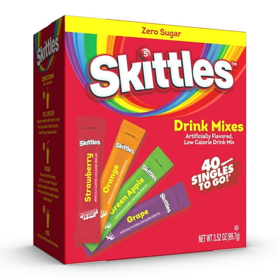 (40 Packets) Skittles Variety Pack Sugar Free, On-The-Go, Caffeine Free, Powdered Drink Mix