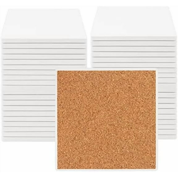 40 Packs 4 x 4 Inch Ceramic Coasters for Crafts, White Ceramic Tile Coasters with Cork Backing Pads, Square Unglazed Blank Ceramic Coasters Bulk for DIY Arts and Craft Project
