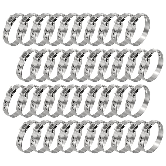 40 Packs Stainless Steel Single Ear Hose Clamps, Adjustable 31.4-34.6mm Heavy Duty Cinch Rings Crimp Pinch Fittings Tools, Ear Stepless Hose Clamp for Home Appliance Line, Plumbing