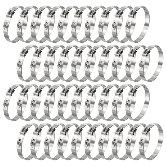40 Packs Stainless Steel Single Ear Hose Clamps, Adjustable 37.8-41mm Heavy Duty Cinch Rings Crimp Pinch Fittings Tools, Ear Stepless Hose Clamp for Home Appliance Line, Plumbing