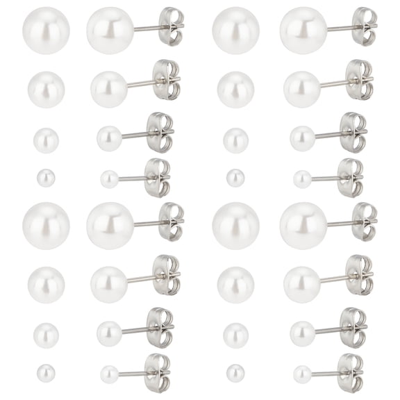 40 Pairs 4 Sizes Imitation Pearl Earrings 304 Stainless Steel White Pearl Earring Studs Round Ball Stud Earrings