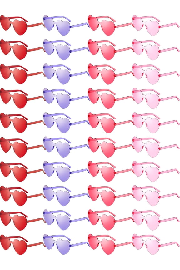 40 Pairs Heart valentines Glasses Rimless Heart Shaped Frameless Sunglasses Transparent Sunglasses Tinted Eyewear Pink, Rose, Red, Purple