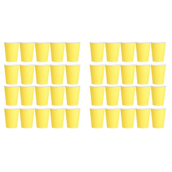 40 Paper Cups (9Oz) - Plain Solid Colours Birthday Catering(Yellow)