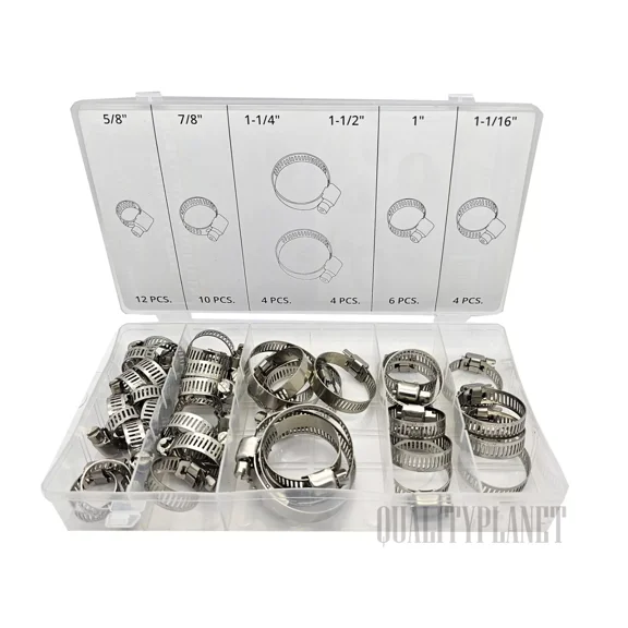 40 Pc Stainless Metal Steel Hose Clamps Assortment Kit Variety Hose Clamp