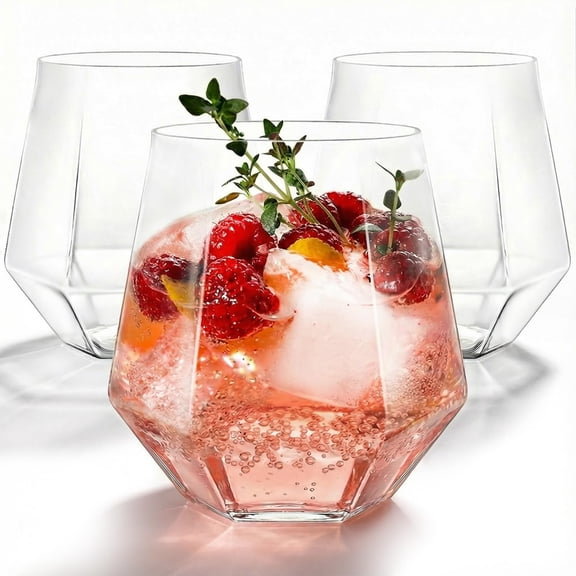 40 Pcak Plastic Stemless Wine cocktail Whiskey Champagne Glasses, 12 Oz Gold Rim Disposable Clear Unbreakable Cups for Party Bars Wedding Tasting (Diamond-shaped)