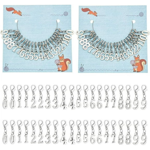40 Pcs 0-9 Number Stitch Markers Alloy Crochet Marker Charms Removable Lobster Clasp Locking Stitch Marker for Knitting Weaving Sewing Jewelry Making